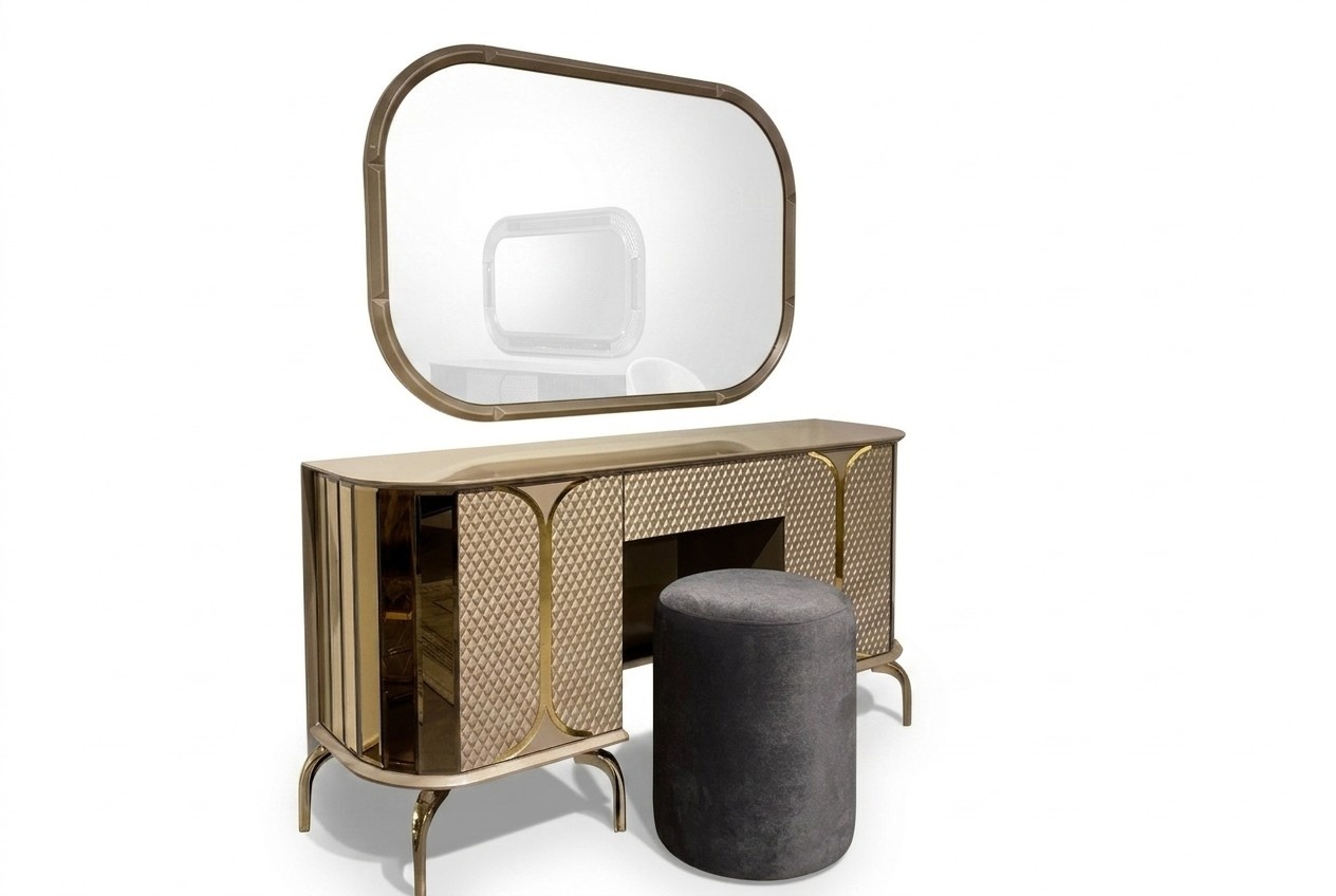 Schminktisch Spiegel Hocker MÃ¶bel Schlafzimmer Gold 3tlg. Schlafzimmer