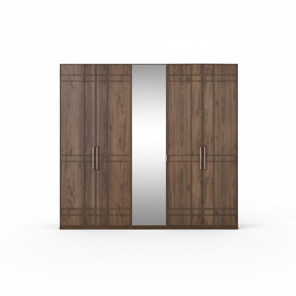 Schrank Kleiderschrank Schlafzimmerschrank Braun Holz Spiegel 5 TÃ¼ren