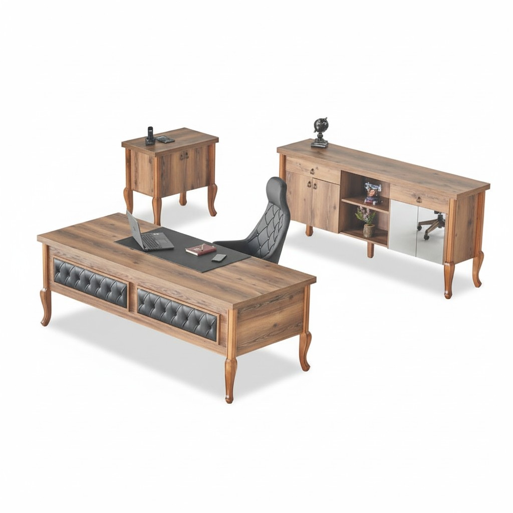 Schreibtisch Cheffsessel Sideboard Kommode BÃ¼roeinrichtung Braun Schwarz