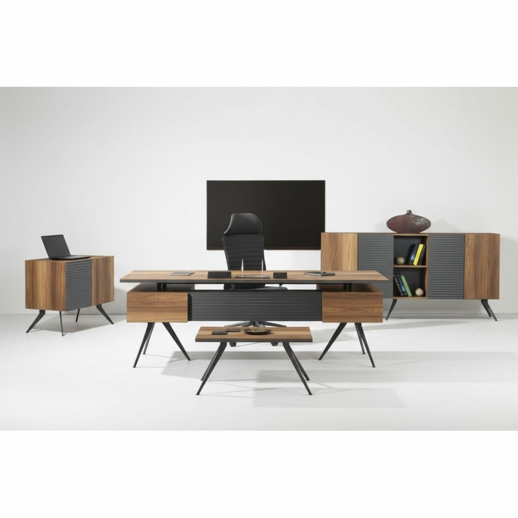Schreibtisch Couchtisch Sideboard BÃ¼roassistentin Dunkles Holz Arbeitszimmer
