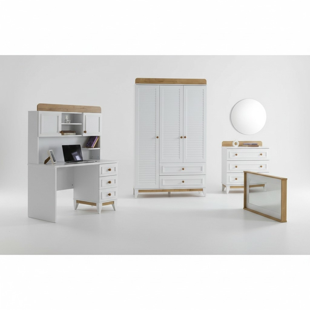 Schreibtisch Kleiderschrank und Kommode Set Kinderzimmer Schlafzimmer