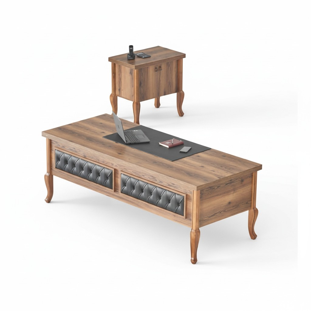 Schreibtisch Kommode Stauraum Braun Klassisch NatÃ¼rlich Arbeitszimmer-Set