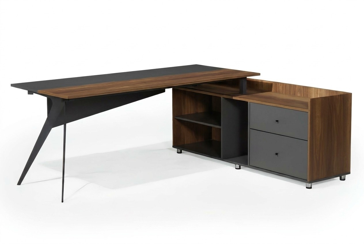 Schreibtisch mit Schrank Arbeitstisch BÃ¼rotisch Braun Grau BÃ¼romÃ¶bel