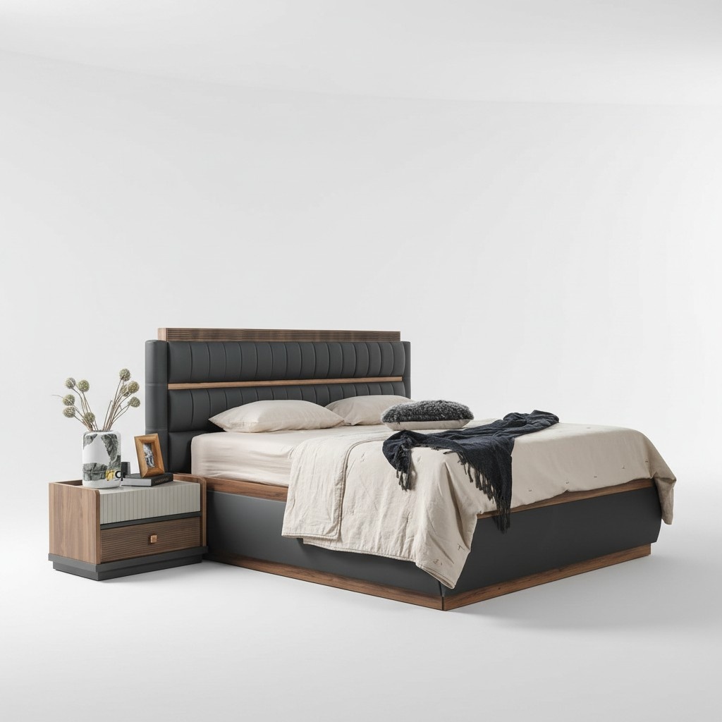 Schwarz-Braune Schlafzimmer Garnitur Edles Bett Holz NachtschrÃ¤nke 3tlg