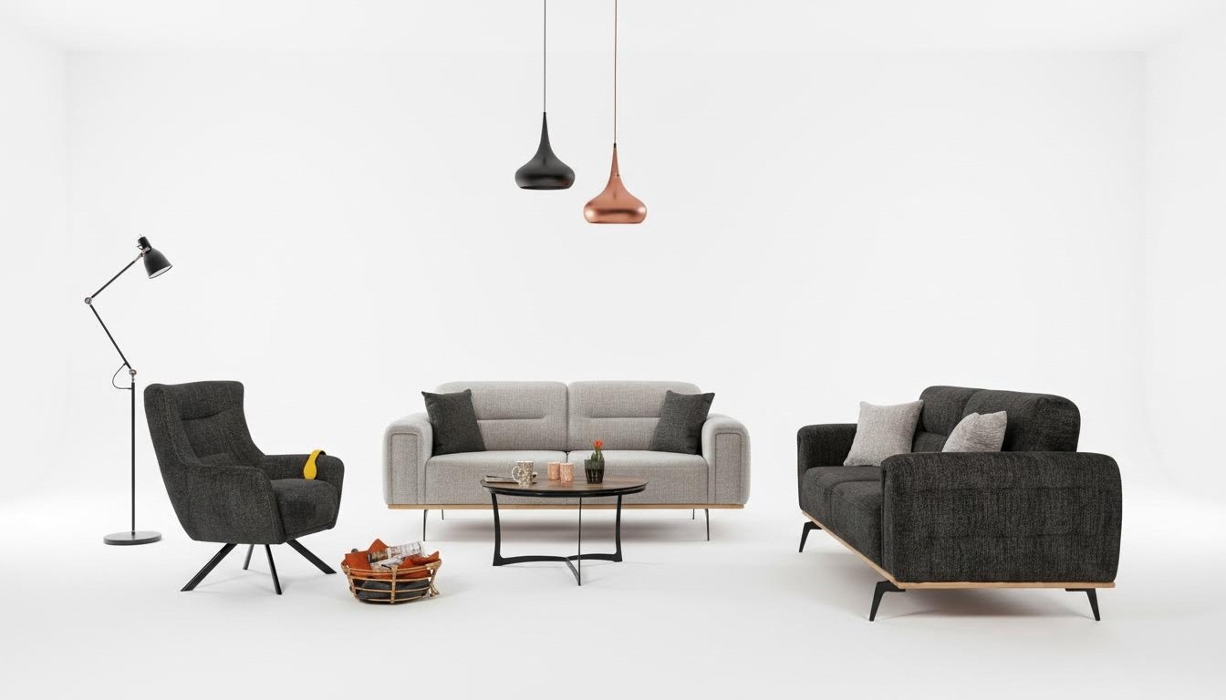 Schwarz-Graue Sofagarnitur LuxuriÃ¶se Stoffsessel Moderne Wohnzimmer MÃ¶bel