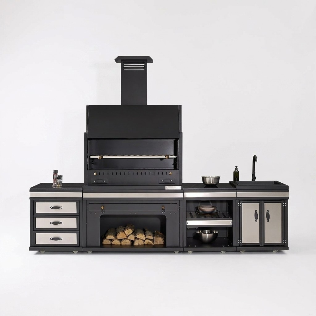 Schwarze AuÃenkÃ¼che aus Edelstahl modern und langlebig