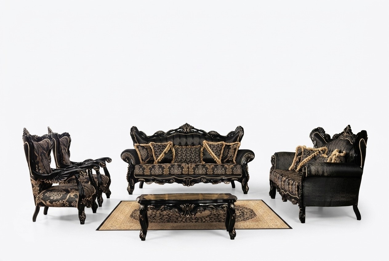 Schwarze Barock MÃ¶bel Sofagarnitur Sofa Couch Polster MÃ¶bel Tisch 5tlg