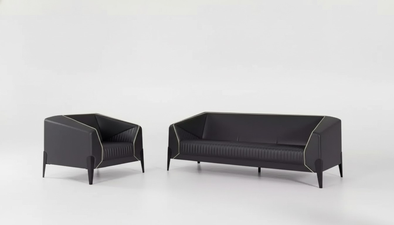 Schwarze BÃ¼romÃ¶bel Sofagarnitur Sessel Dreisitzer Komplettes MÃ¶bel Set