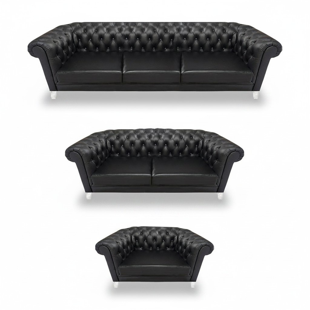 Schwarze Chesterfield Ledergarnitur Designer Sofas Wohnzimmer Sessel