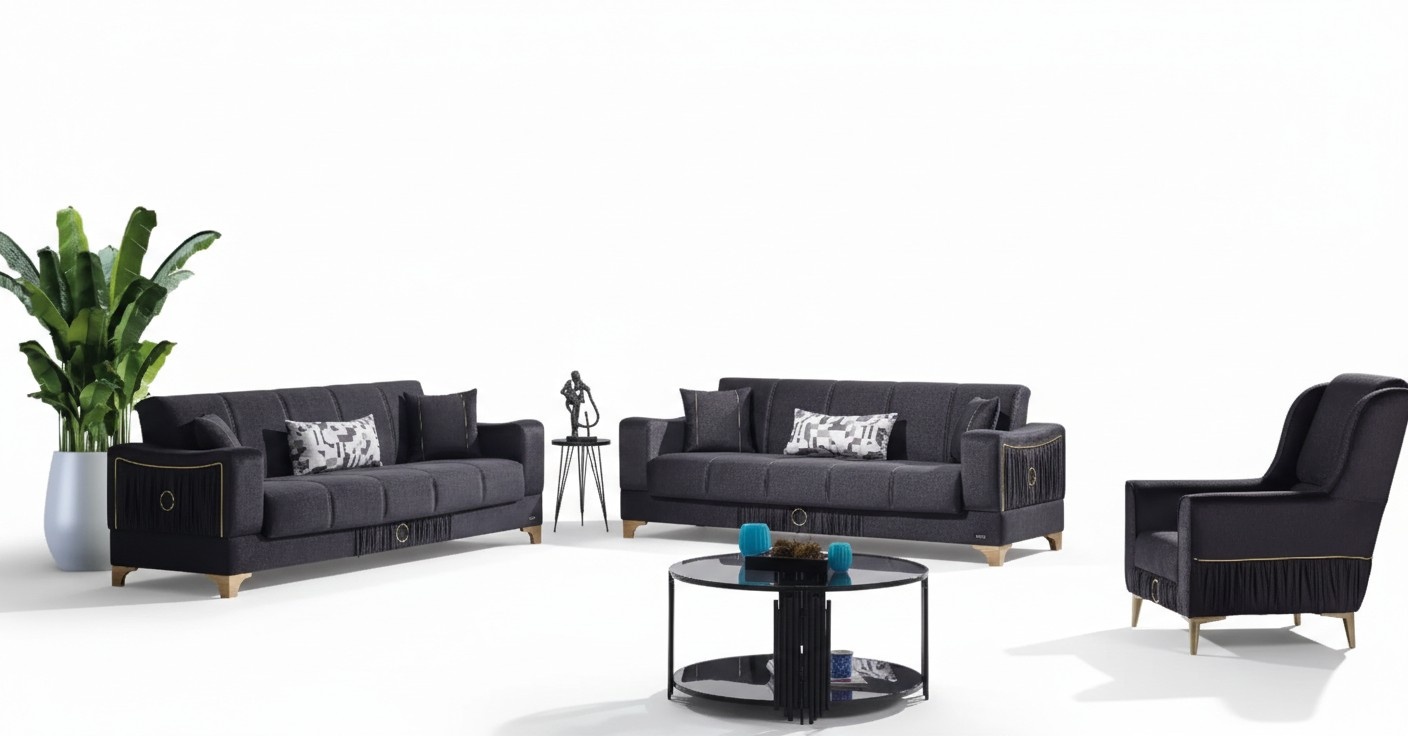 Schwarze Sofagarnitur 3+3+1 Sitzer Couchen Stoff SitzmÃ¶bel Sessel Sofa