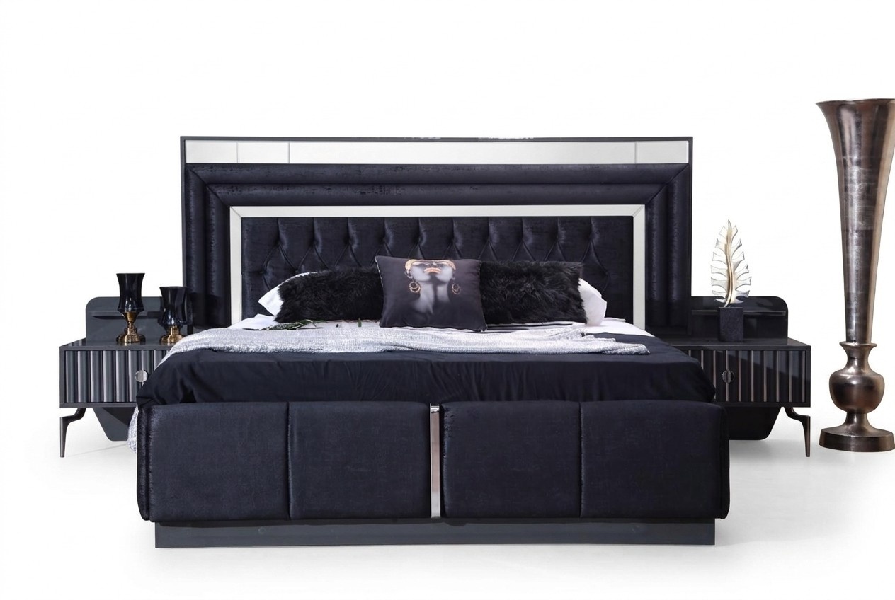 Schwarzes Luxus Chesterfield Doppelbett Moderne Bettgestelle Holz MÃ¶bel
