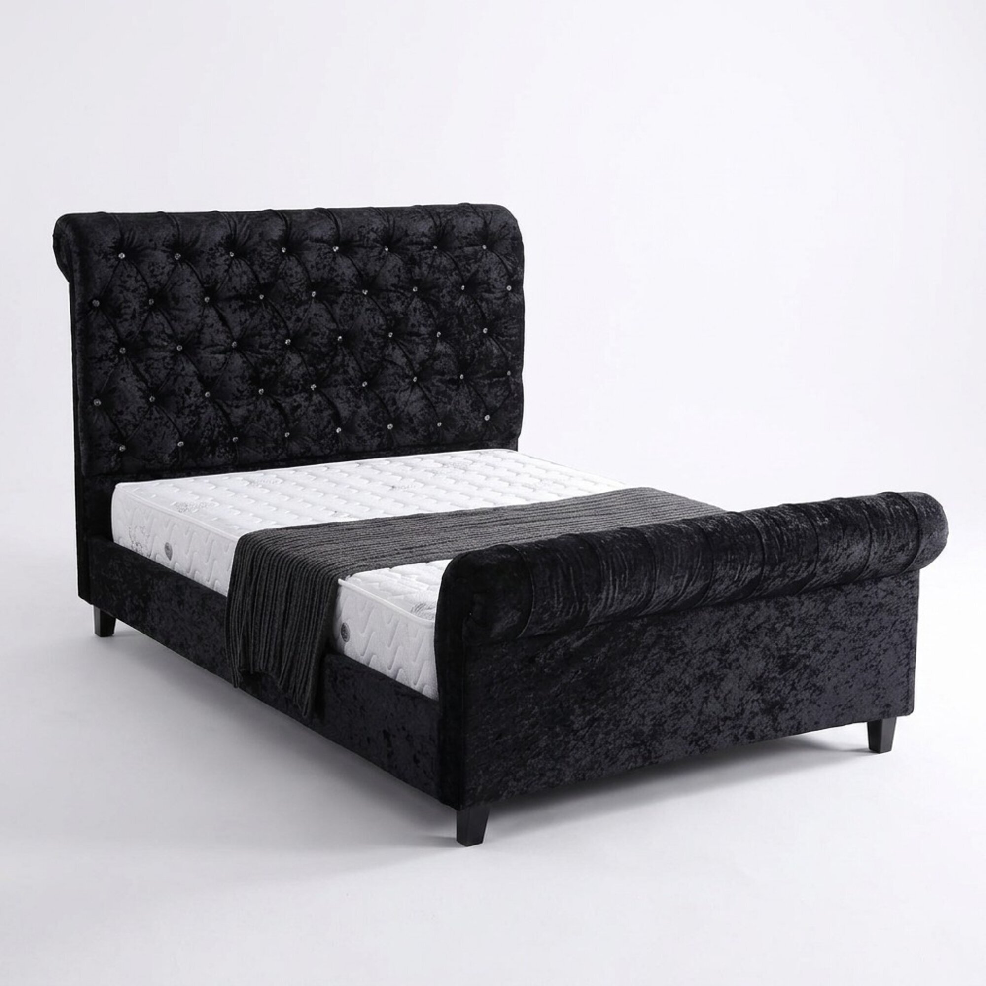 Schwarzes Schlafzimmer Betten Polster Bett Chesterfield Textil Stoff jvmoebel Â®