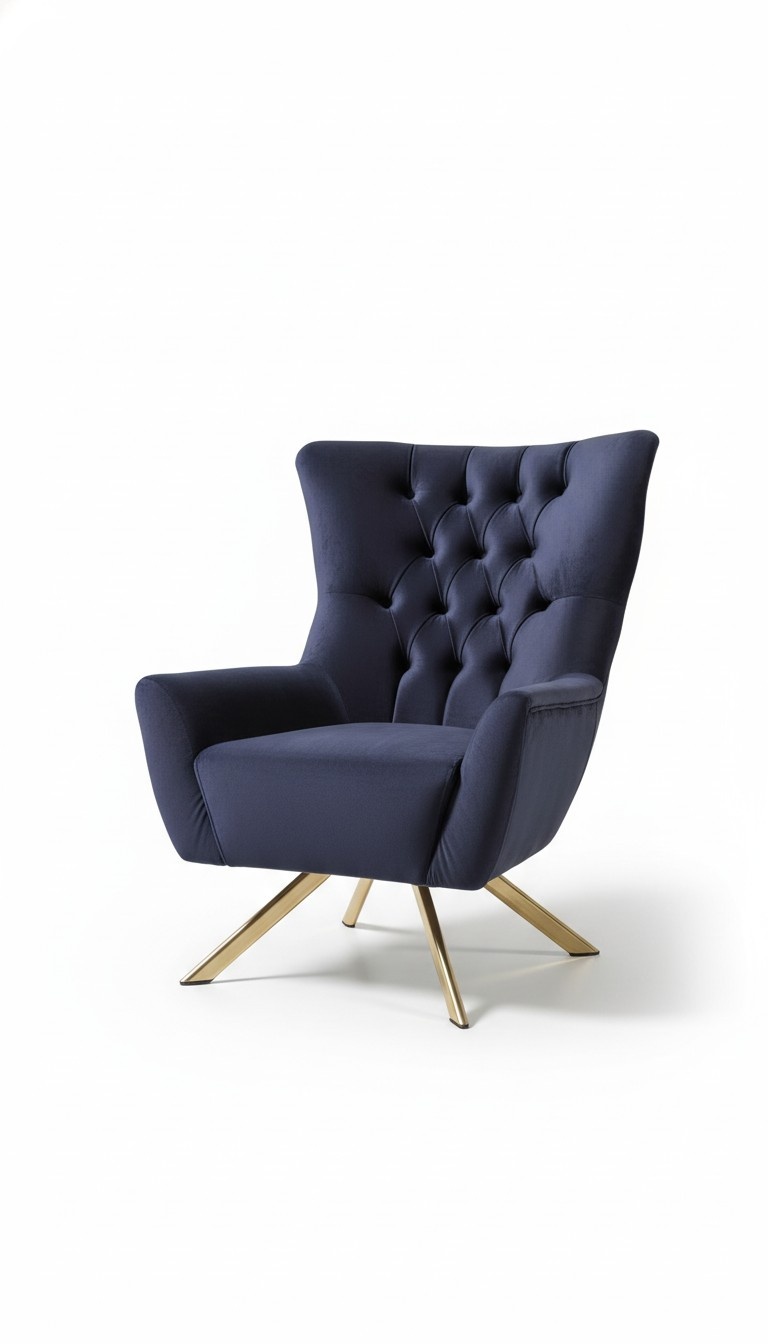 Sessel Chesterfield Ohrensessel Stoff Blau Wohnzimmer Polyester Einsitzer