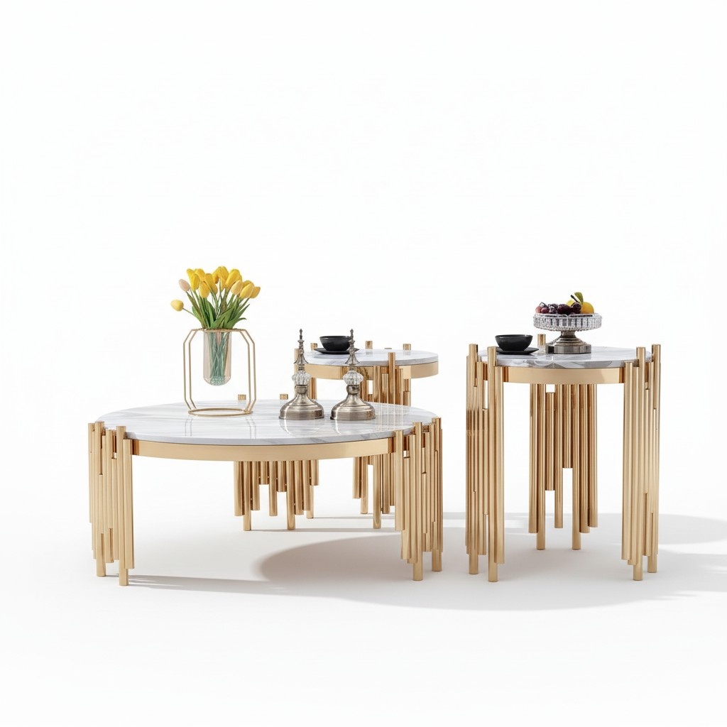 Runder Beistelltisch Marmorimitaion fÃ¼r Wohnzimmer im Modern Design