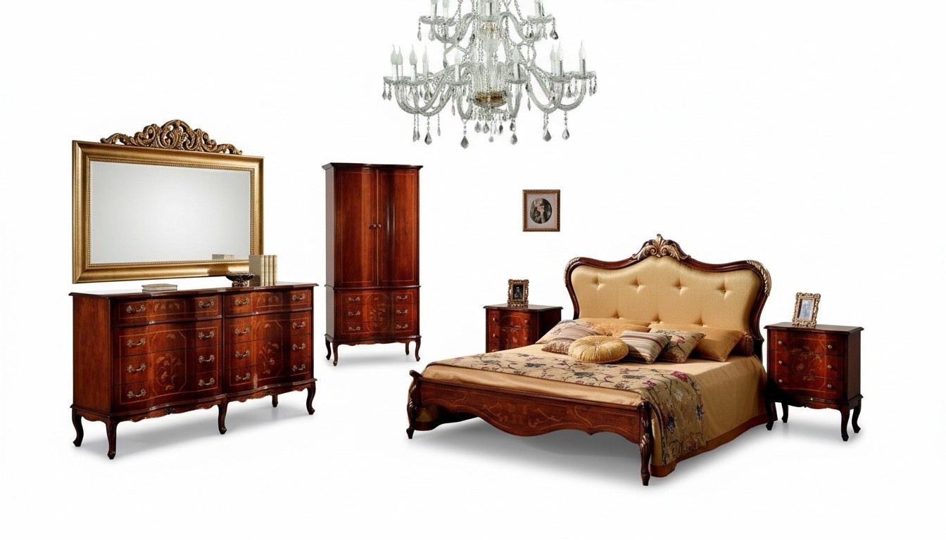 Set 3tlg. Schlafzimmer Garnitur Bett 2x Nachttisch Italienische Barock MÃ¶bel Neu