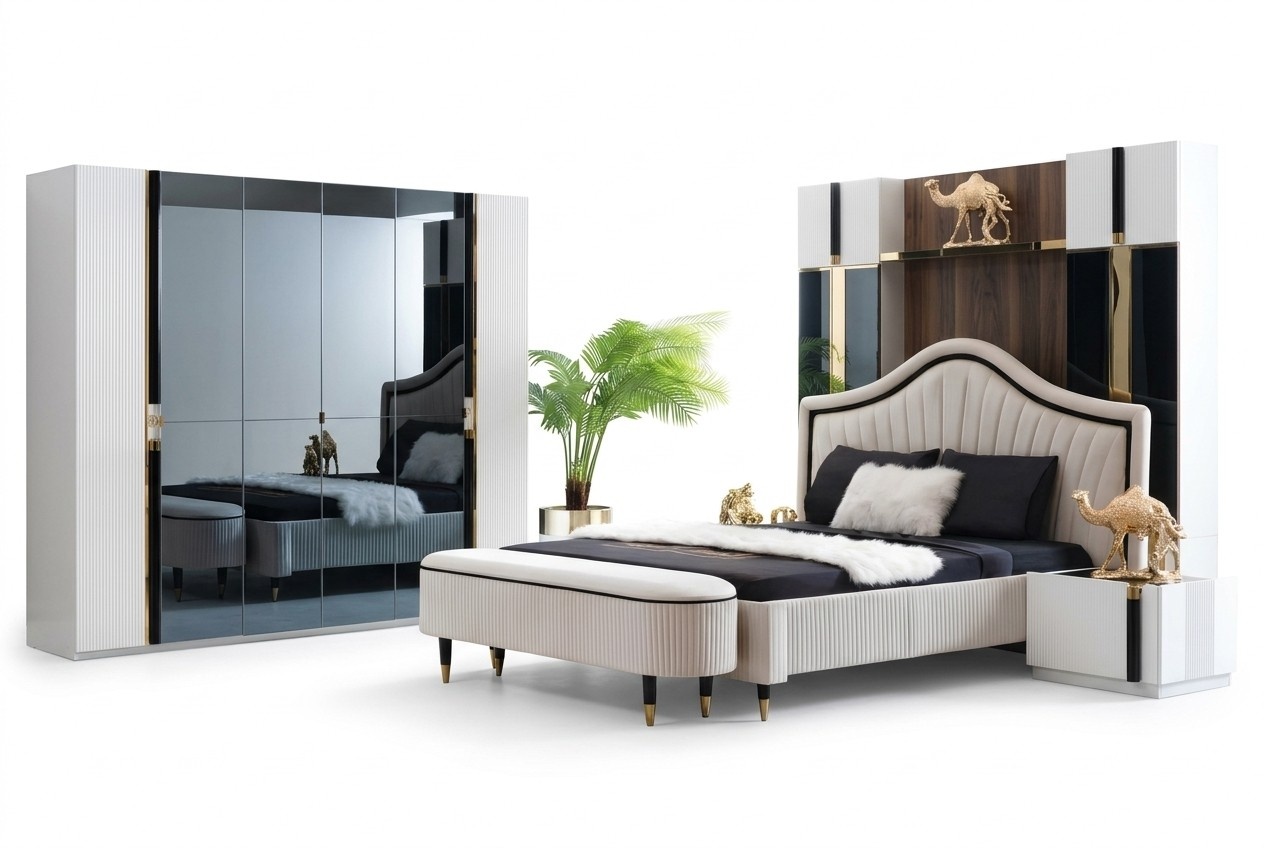 Set 3tlg. Schlafzimmer Garnitur Bett 2x Nachttisch Stil Italienische MÃ¶bel Neu