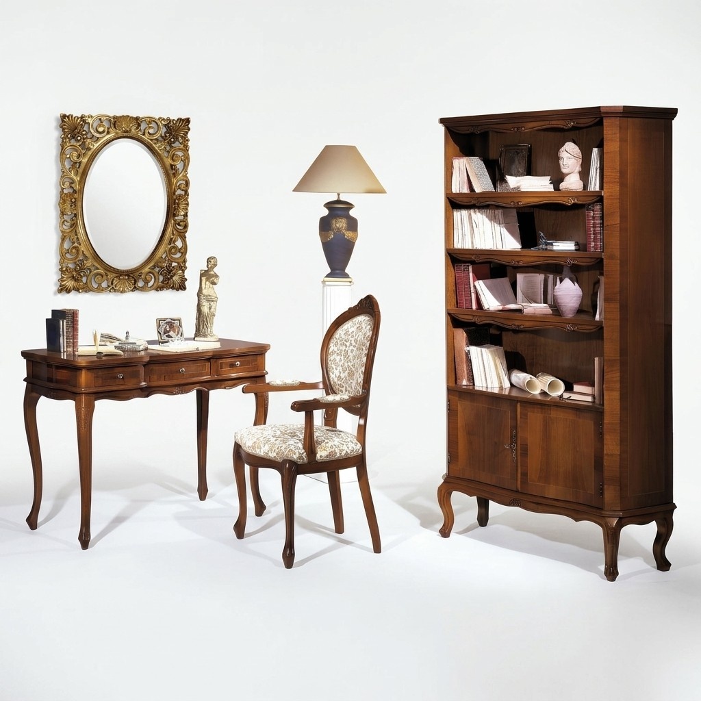 Set Tisch mit Spiegel Tische Sessel Stuhl Set Retro-Stil Schrank MÃ¶bel 3tlg
