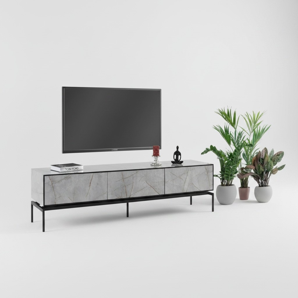 Sideboard RTV Lowboard Modern TV StÃ¤nder Wohnzimmer Grau Holz Tisch