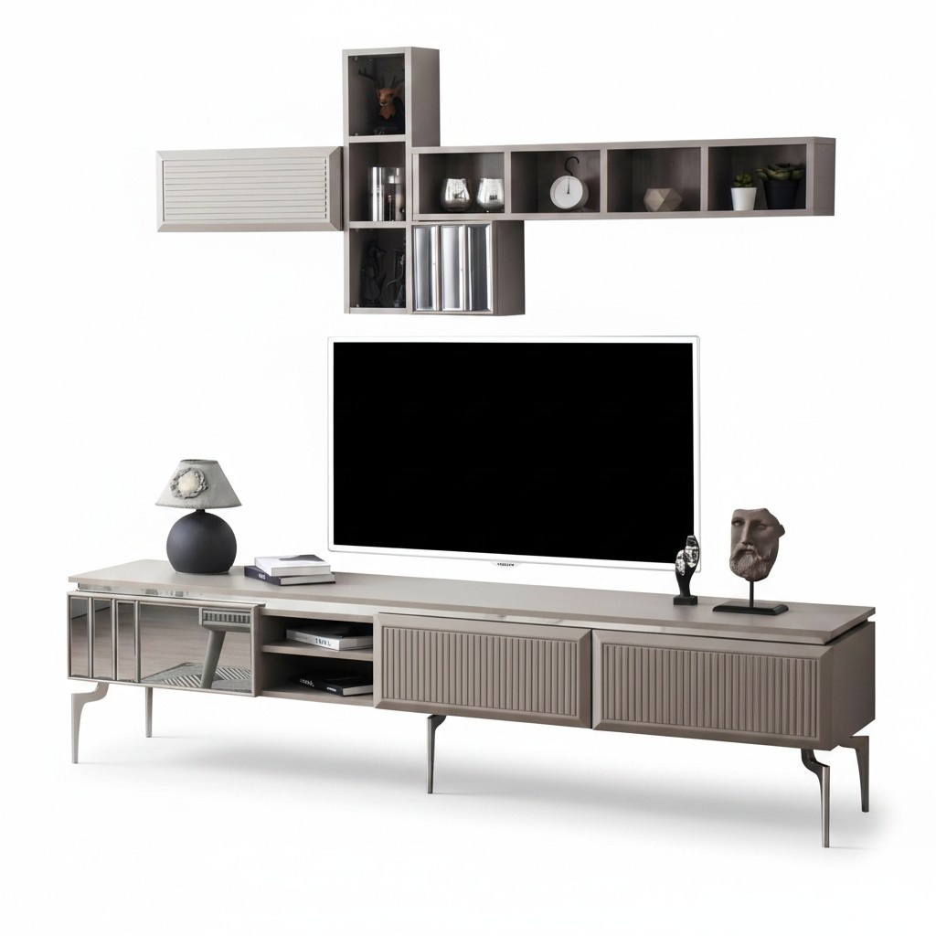 Sideboard RTV Lowboard Regale TV StÃ¤nder Schrank Holz Grau Wohnwand