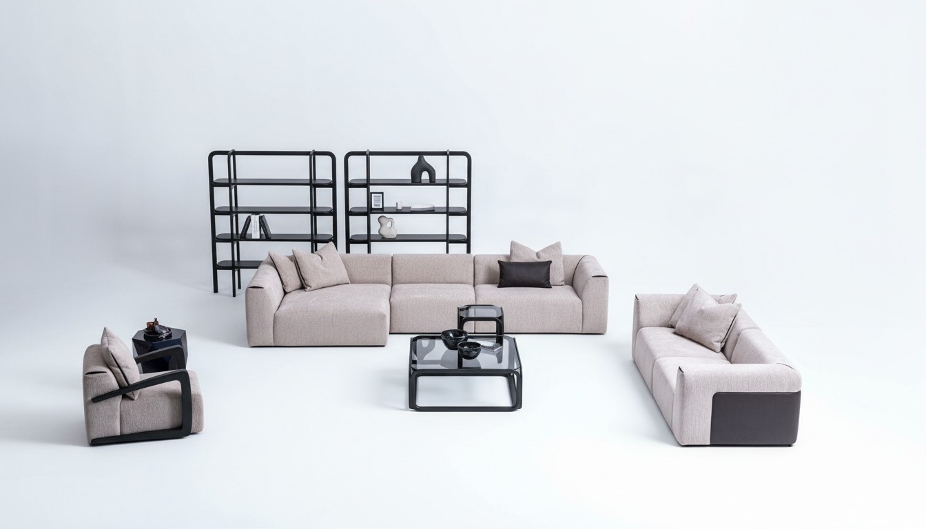 Sitzgruppe Taupe Wohnzimmer Wohnlandschaft PolstermÃ¶bel L-Form 3tlg