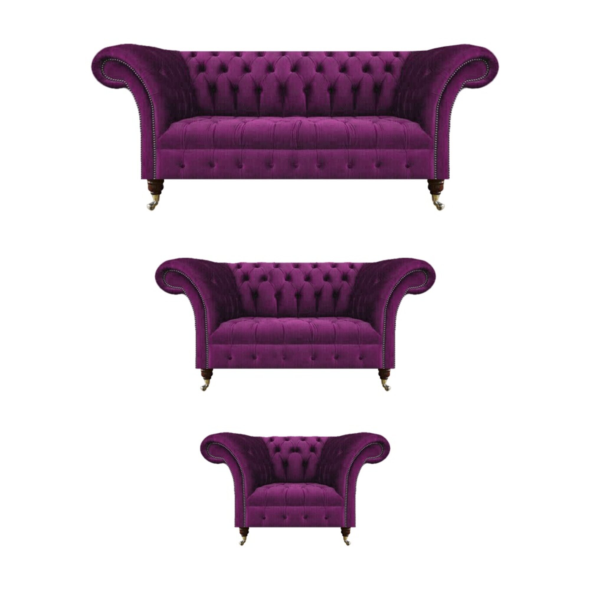 SitzmÃ¶bel Polstersofas Wohnzimmer Set 3tlg Lila Sofagarnitur Chesterfield