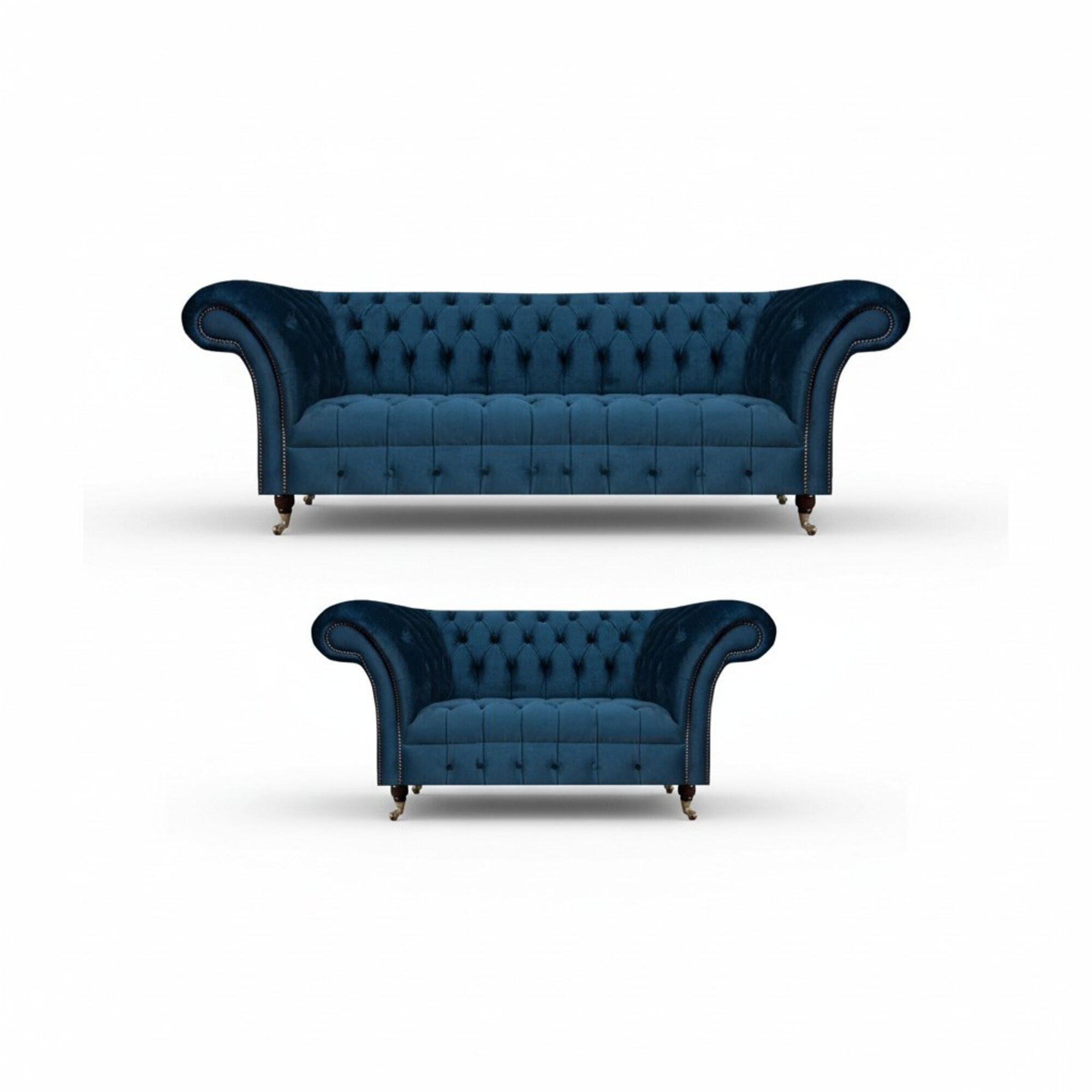 SitzmÃ¶bel Sofagarnitur 2x Sofas Set Chesterfield Wohnzimmer Blau Polstersofa