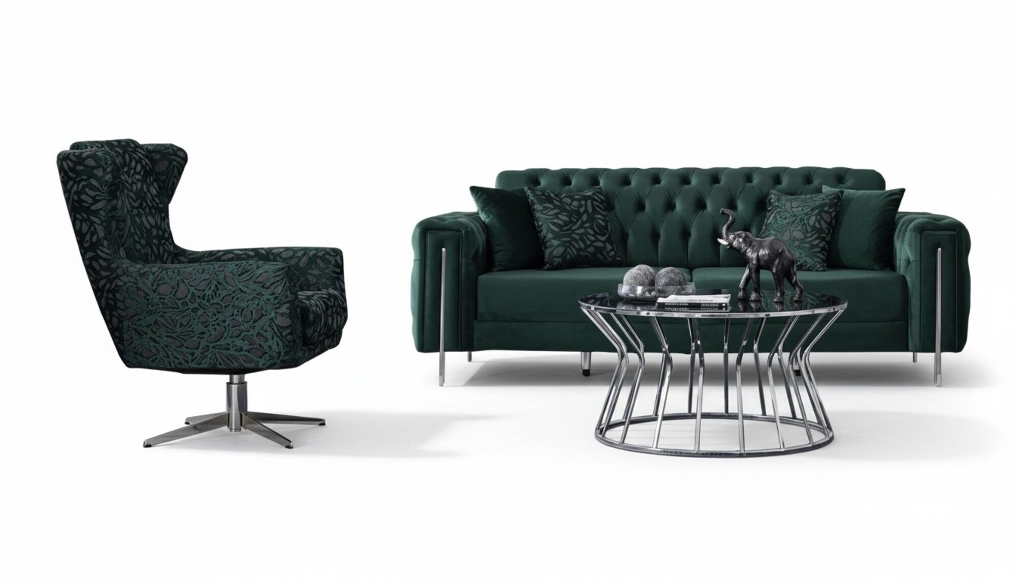 Sofa 3 sitzer mit Sessel GrÃ¼n Chesterfield Couchgarnitur Wohnzimmer