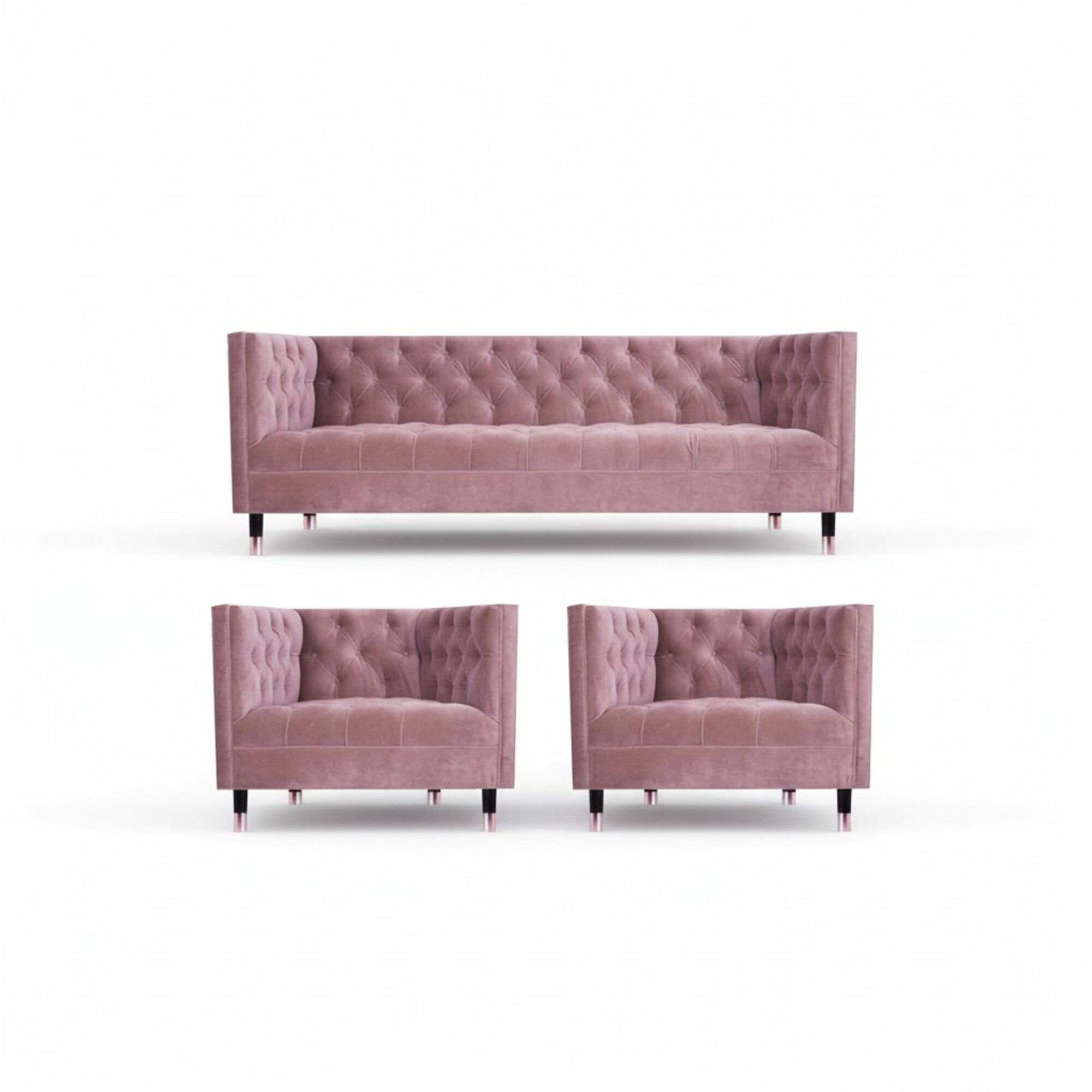 Sofa Couch Set 3tlg Sofagarnitur Rosa Design MÃ¶bel Wohnzimmer Chesterfield