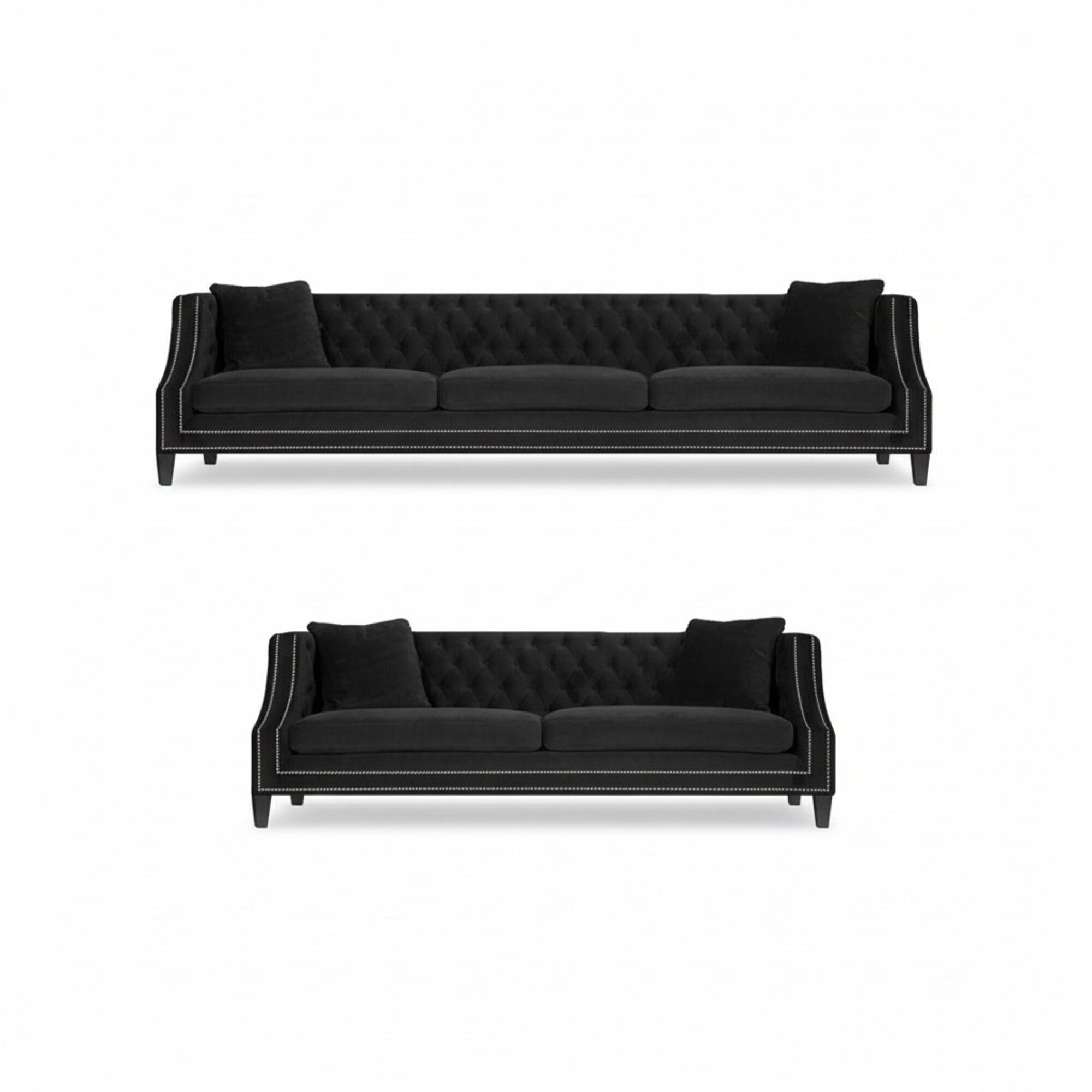 Sofa Komplett Chesterfield Schwarz 2x Sofas Couch Wohnzimmer PolstermÃ¶bel