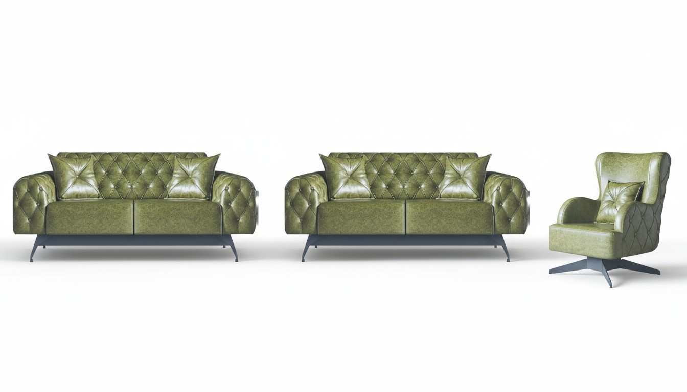 Sofa-Set Chesterfield 3-Sitzer 2-Sitzer Leder Holz Sessel GrÃ¼n Klassisch