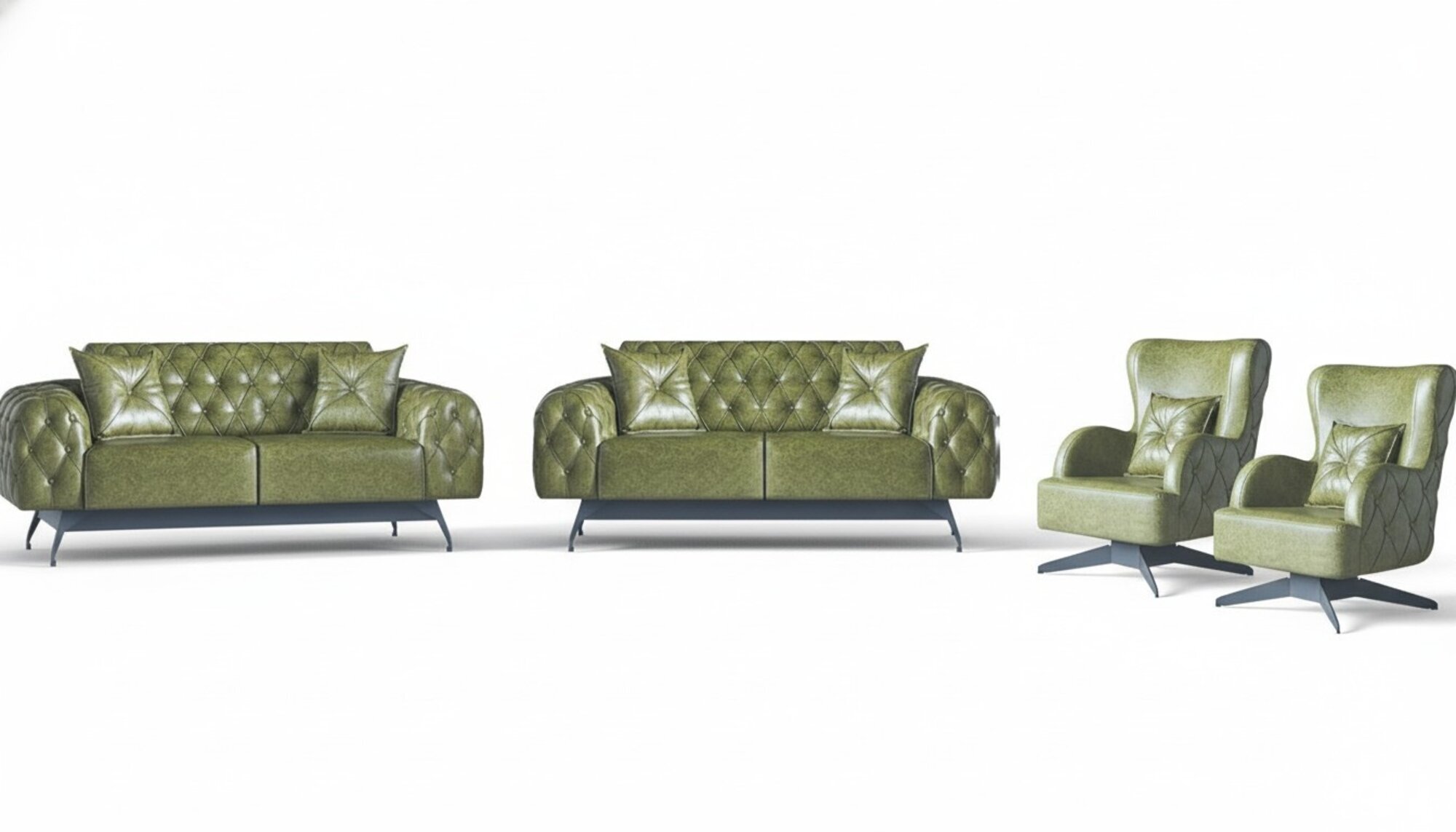 Sofa-Set Kissen Polster 2-Sitzer Leder Sessel GrÃ¼n SitzmÃ¶bel Chesterfield