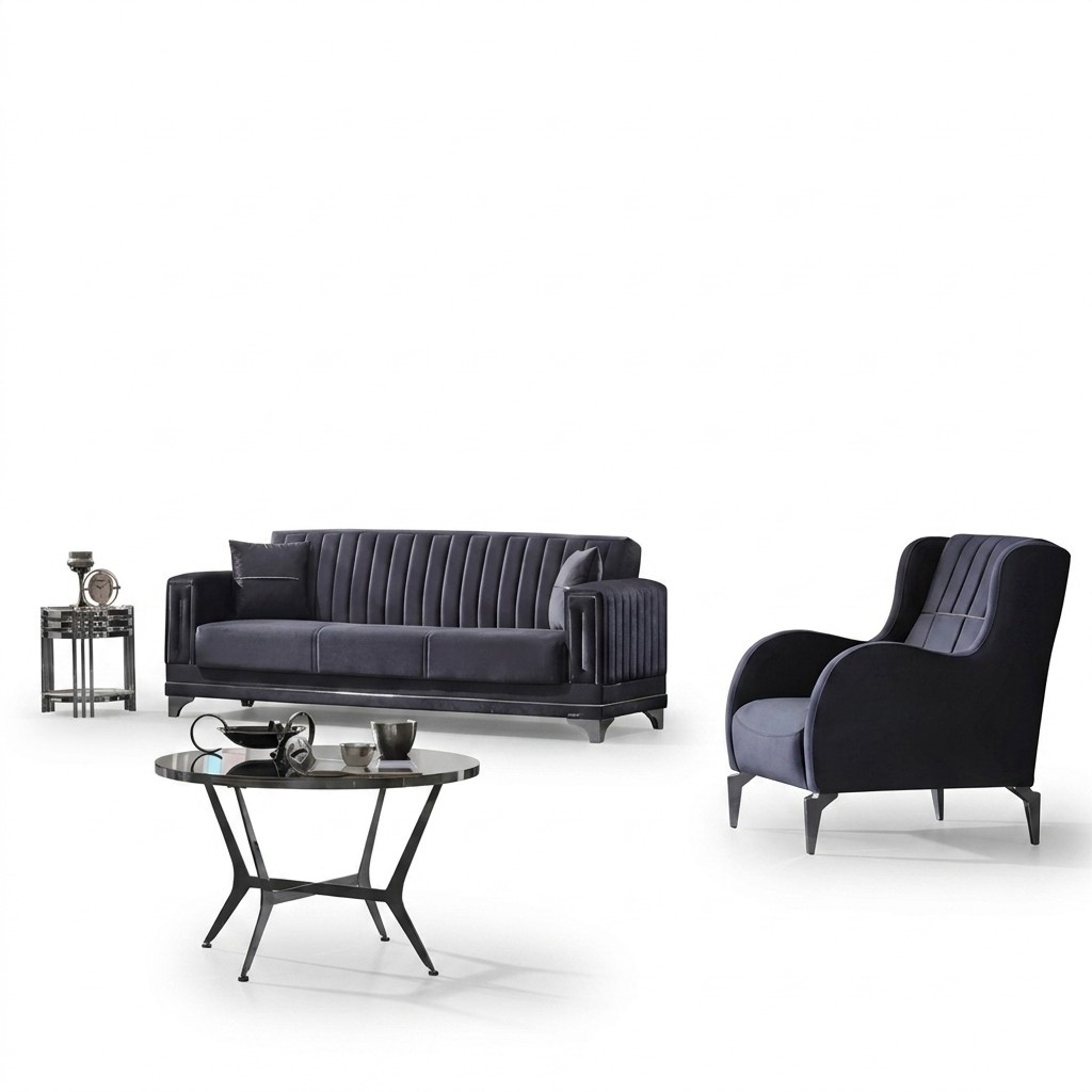 Sofagarnitur 2tlg Textil Sofa Dreisitzer Couch Polster Sessel Garnitur Moderne
