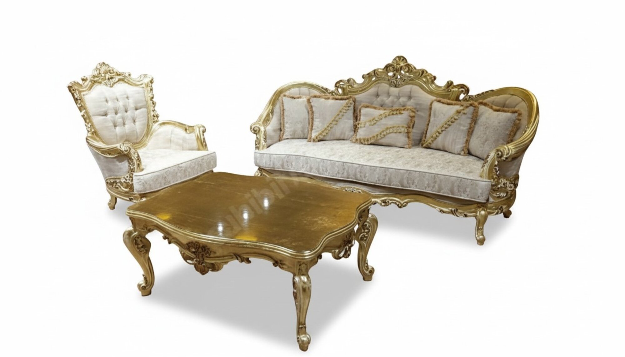 Sofagarnitur 3+1 Platz LuxuriÃ¶ser Goldener Kaffeetisch Wohnzimmer 3tlg.