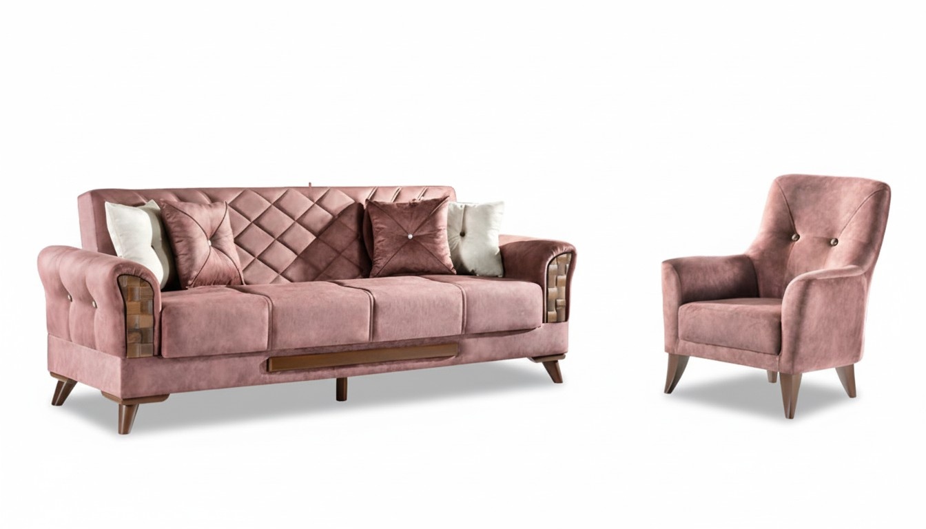 Sofagarnitur 3+1 Sitz Garnitur Set Sofas Sessel Holz Textil Polster