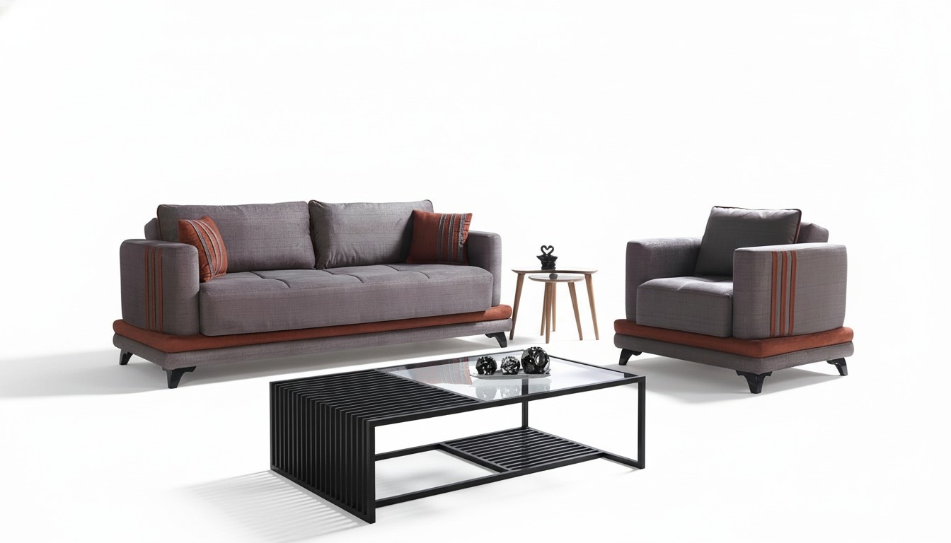 Sofagarnitur 3+1 Sitzer Komplett Set Neu Textil Holz Sofa Sessel