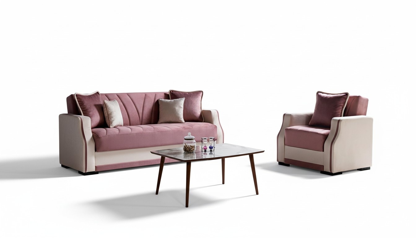 Sofagarnitur 3+1 Sitzer Textil Holz Modern Sessel Komplett Set Neu
