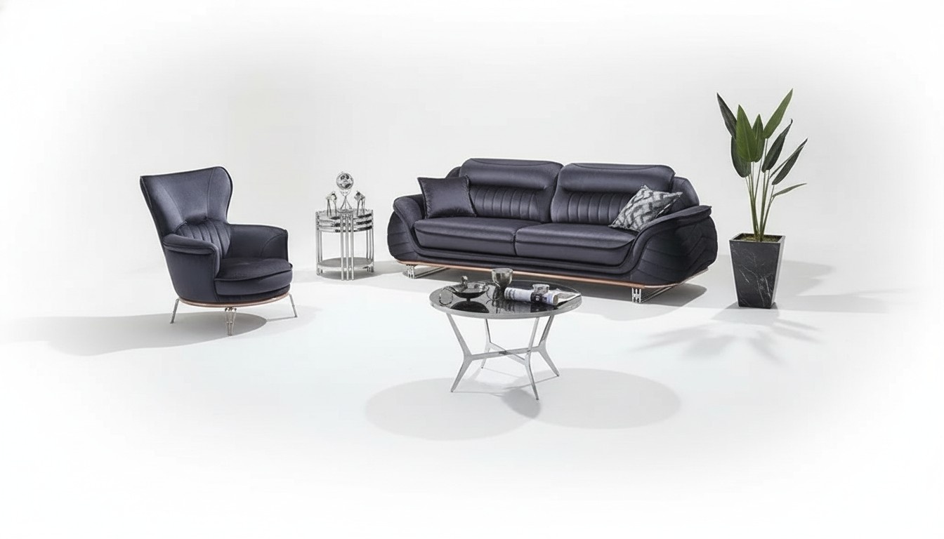 Sofagarnitur 3+1 Sitzer Wohnzimmer Schwarz LuxuriÃ¶se Sessel mit Sofa Dreisitzer
