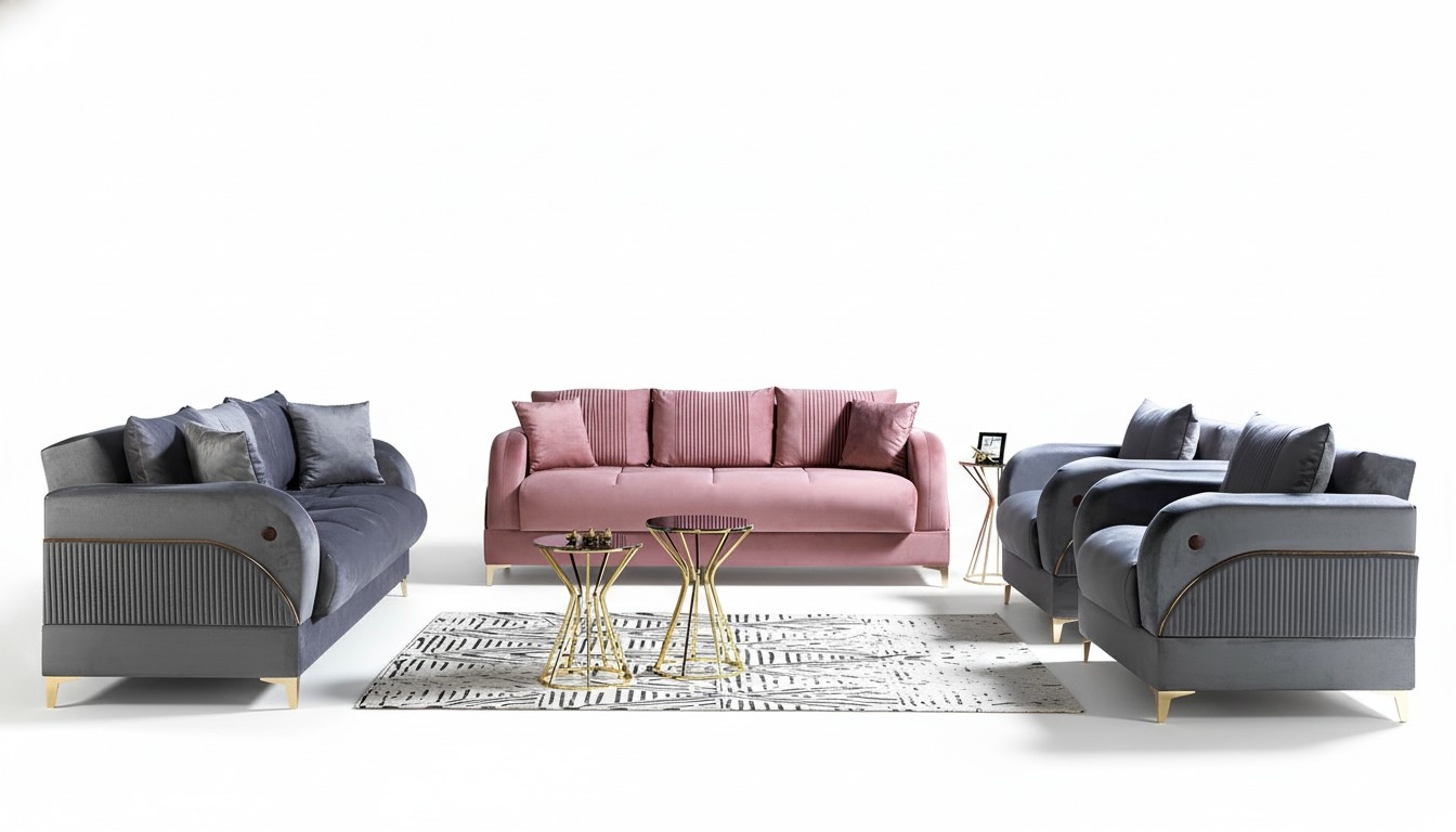 Sofagarnitur 4 StÃ¼ck Textil Modern Komplett Sessel Sofa 3 Sitzer Luxus
