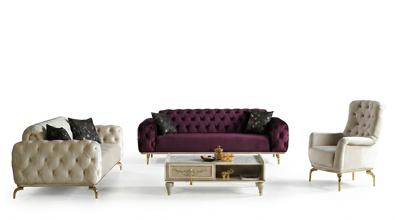 Sofagarnitur 3+3+1 Sitzer Chesterfield Modern Stil Garnitur Set 3tlg.