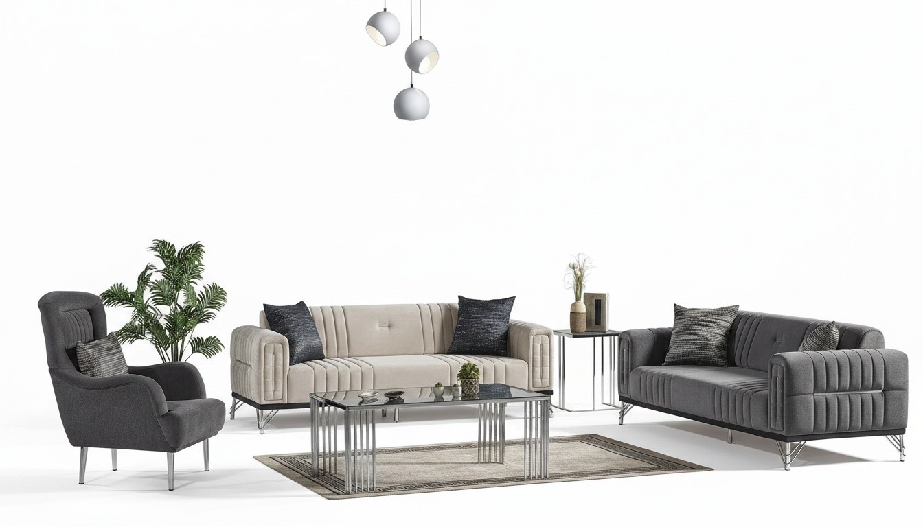 Sofagarnitur 3+3+1 Sitzer Textil Modern Komplett Sofa 3 Sitzer Sessel