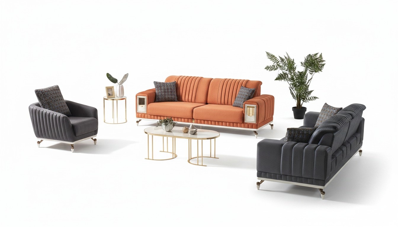 Sofagarnitur 3+3+1 Sitzer Textil Sofa 3 Sitzer Sessel Komplett Set