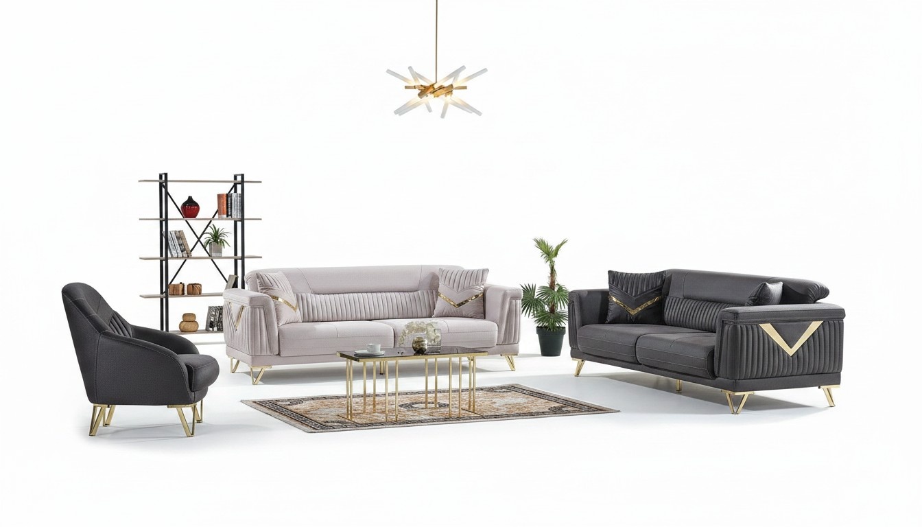 Sofagarnitur 3+3+1 Sitzer Sofa 3 Sitzer Modern Sessel Komplett Set