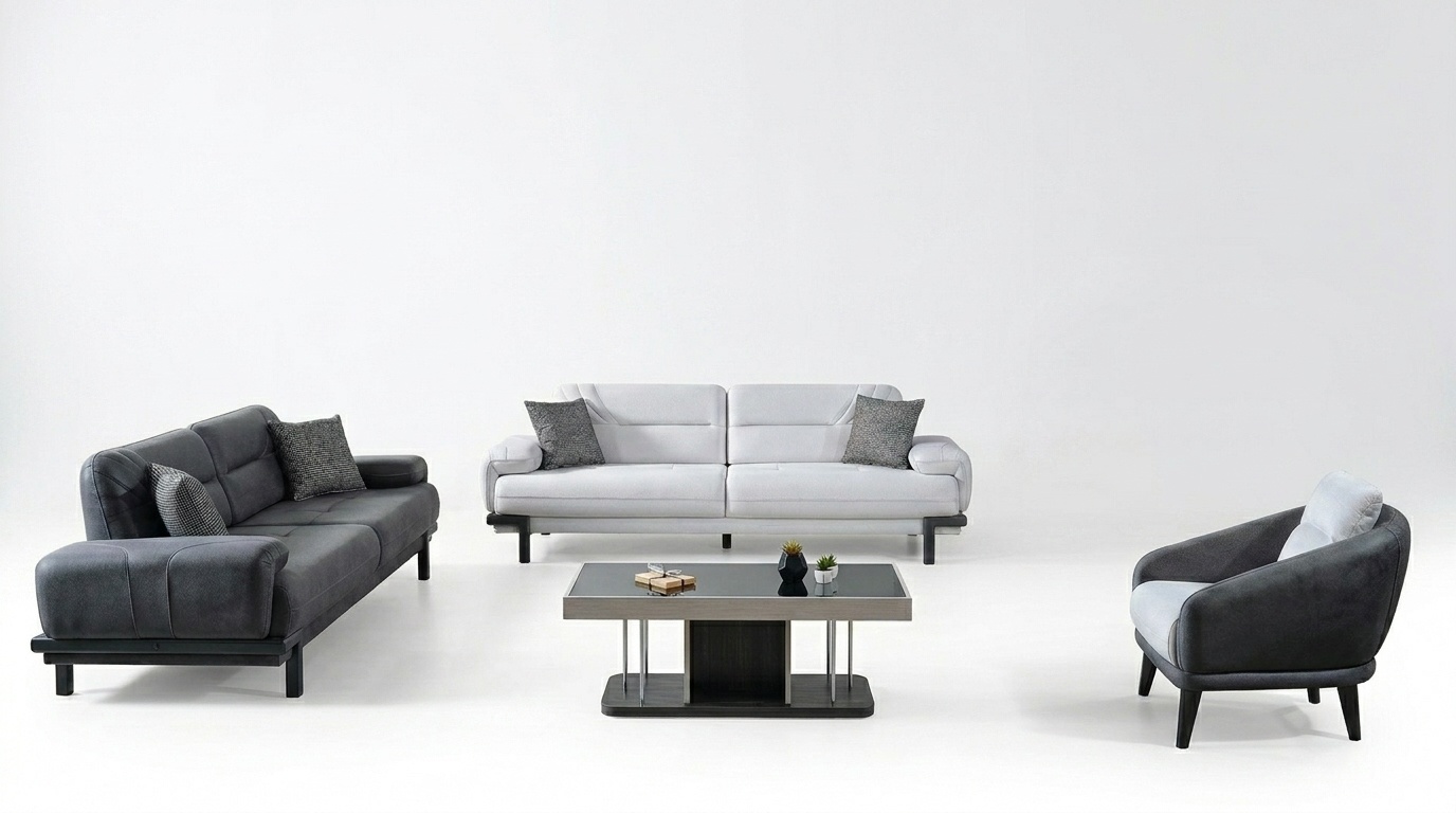 Sofagarnitur 3+3+1 Sitzer Textil Modern Komplett Sessel Sofa 3 Sitzer