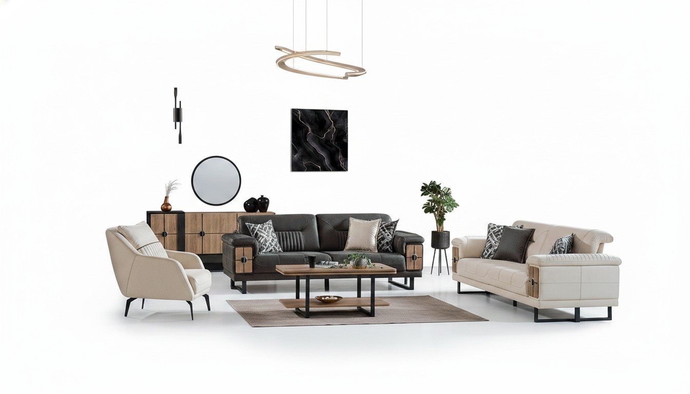 Sofagarnitur 3+3+1 Sitzer Wohnzimmer Set Textil Komplett Sofa Sessel