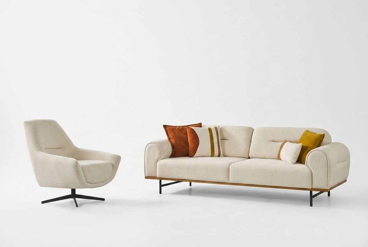 Sofagarnitur 3 + 1 Sitzer MÃ¶bel Set Design Beige Modern 2tlg. Couchen