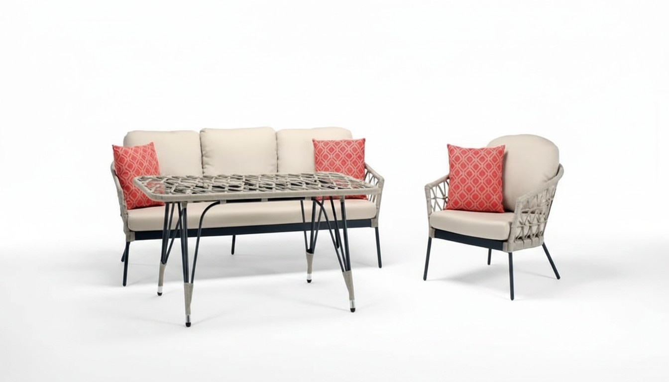 Sofagarnitur Beige Rattan LuxuriÃ¶se Sofa 3 Sitzer Moderner Sessel Couchtisch