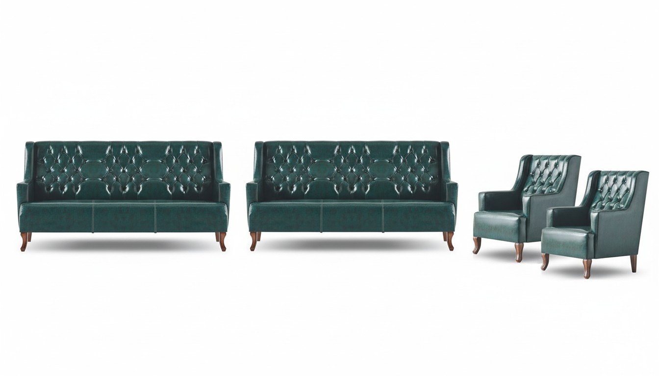 Sofagarnitur Chesterfield Klassisch Sofa-Set 3-Sitzer Sessel GrÃ¼n Leder