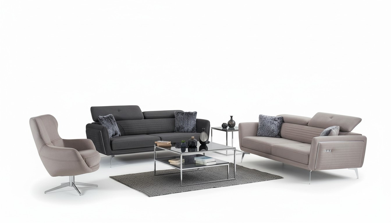 Sofagarnitur Couch Polster MÃ¶bel Stoff Sofa Couchen 3+3+1 Grau Gruppe