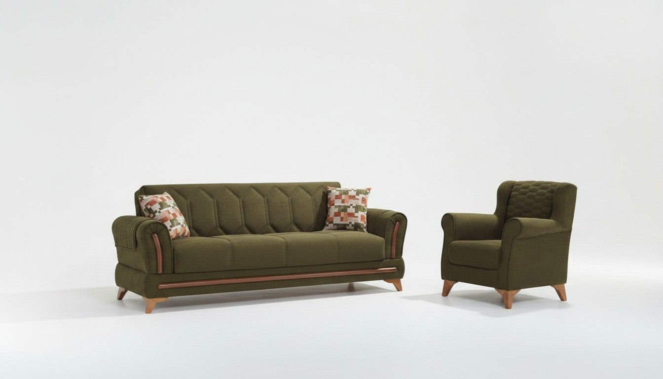 Sofagarnitur Couch Polstersofa Dreisitzer Sessel GrÃ¼n 2tlg Stoffsofa