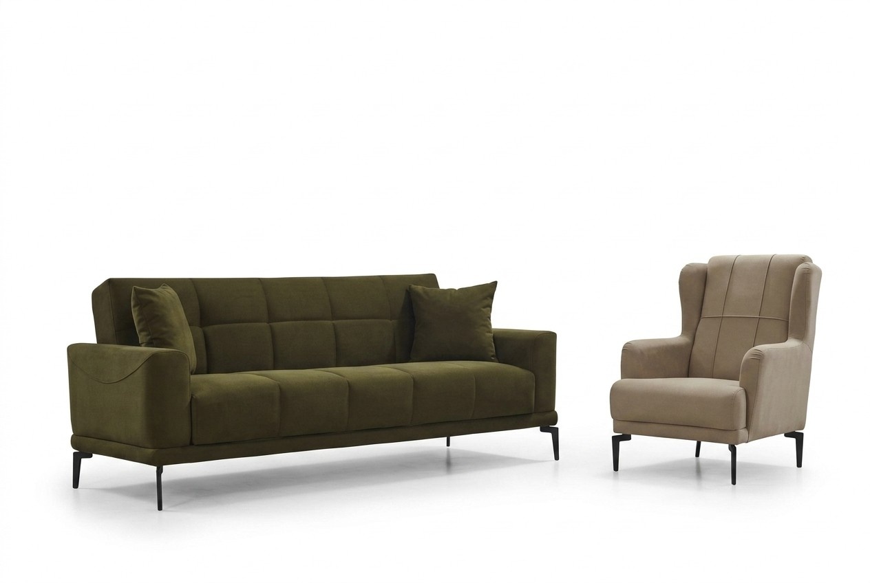Sofagarnitur Dreisitzer Sessel Polstersofa Stoffsofa GrÃ¼n 2tlg Couch